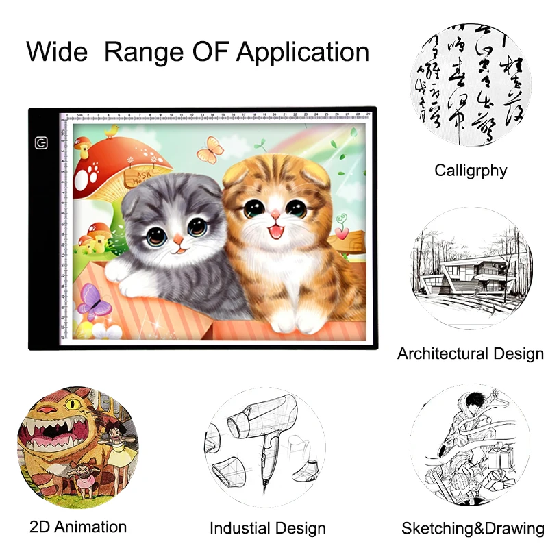 Ультратонкая светодиодная доска для рисования со шкалой, портативная светодиодная подсветка A4 для алмазной живописи для детей