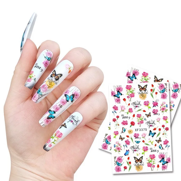 Flower Daisy Nail Art Sticker Decoration Manicure Design Lovely Sticker Decal Green Leaf Self Adhesive Nail Art Decal on Nails