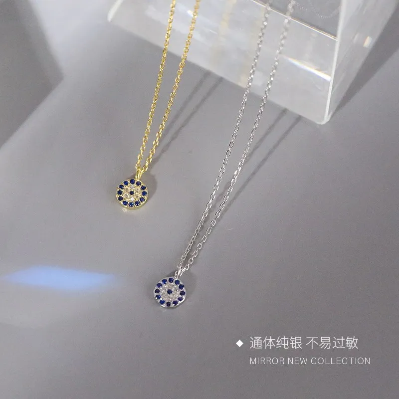 Aug jewelry hot sale wholesale small elk Turkey devil eyes blue eyes round S925 silver necklace mini gift necklace