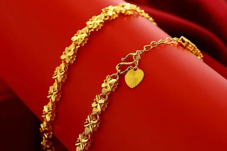 
Brass gold plated four leaf clover bracelet clover leaf bracelet lucky jewelry 