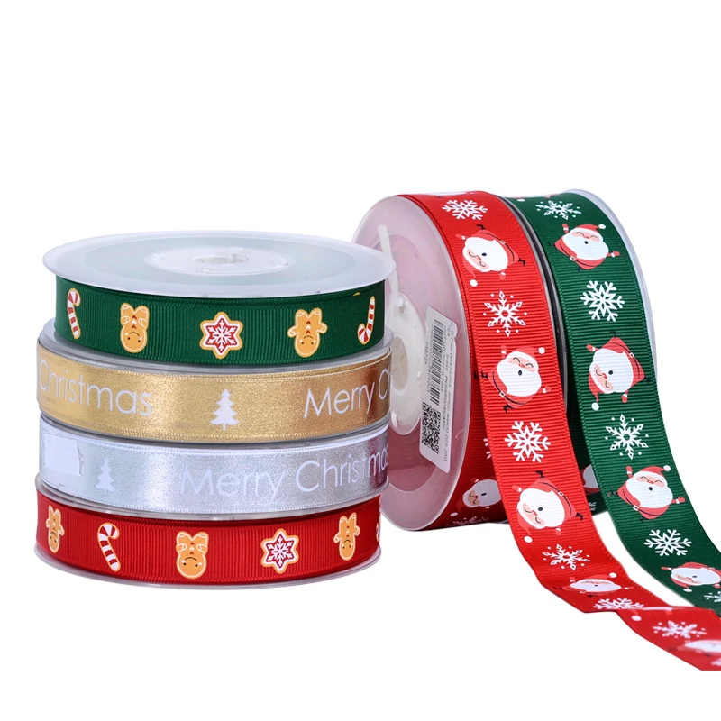  Ribest Grosgrain Рождественский подарок Лента печатная с логотипом дерево оптовая продажа