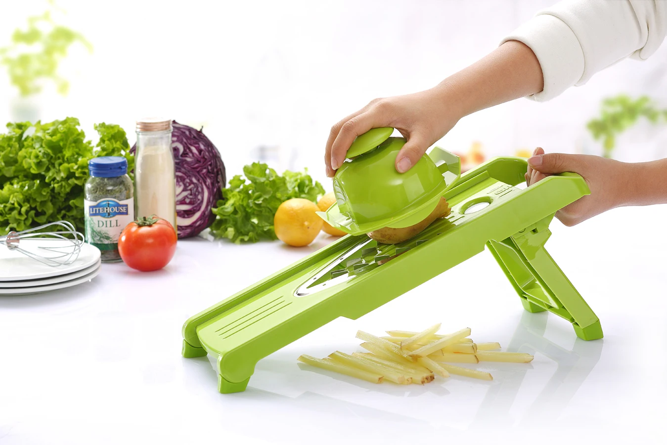 V Blade Mandoline Slicer Set 5 in 1, Kitchen Vegetable Fruit Julienne Slicer with Stainless Steel Blade