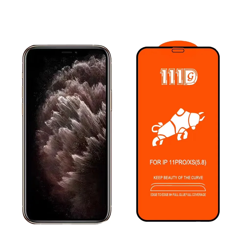 Factory supply High Quality 111D 9H Full glue Tempered Glass Screen Protector for Samsung A52 For iPhone 12  with big curving