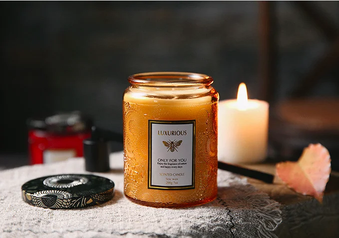 wholesale Medium Embossed Glass cup Candle soy wax aroma home decoration candle gift for indoor Medium Embossed Glass cup Candle