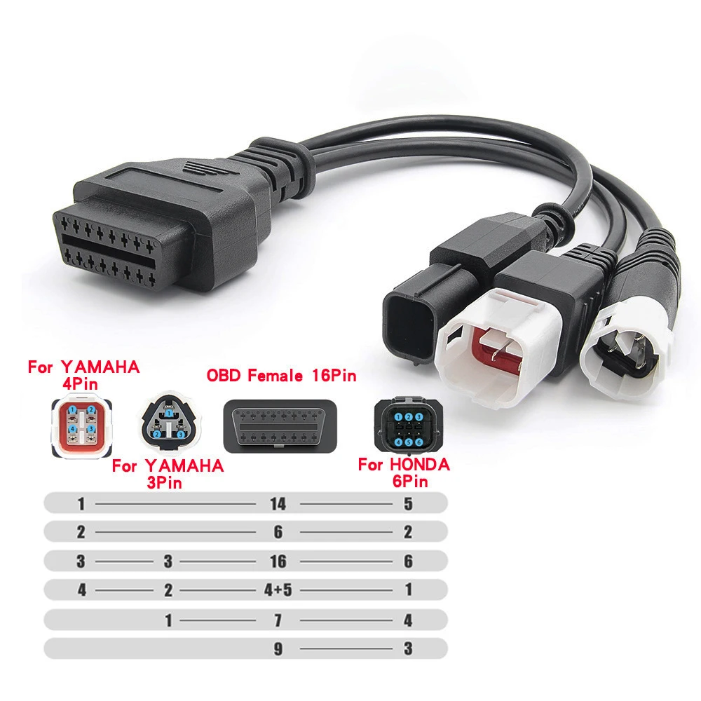 Universal Motorcycle OBD OBD2 Female To 3 4 6 Pin 6Pin Male Connector Y Splitter Diagnostic Wire Cable For Yamaha Honda