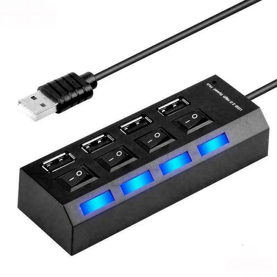 High Speed 4 Ports USB 2.0 Hub With Individual Power On/Off Switch LED Indication Multi PC Usb Hub