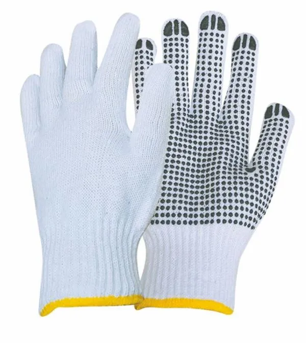 hot sale bleached white cotton knitted pvc dotted hand glove