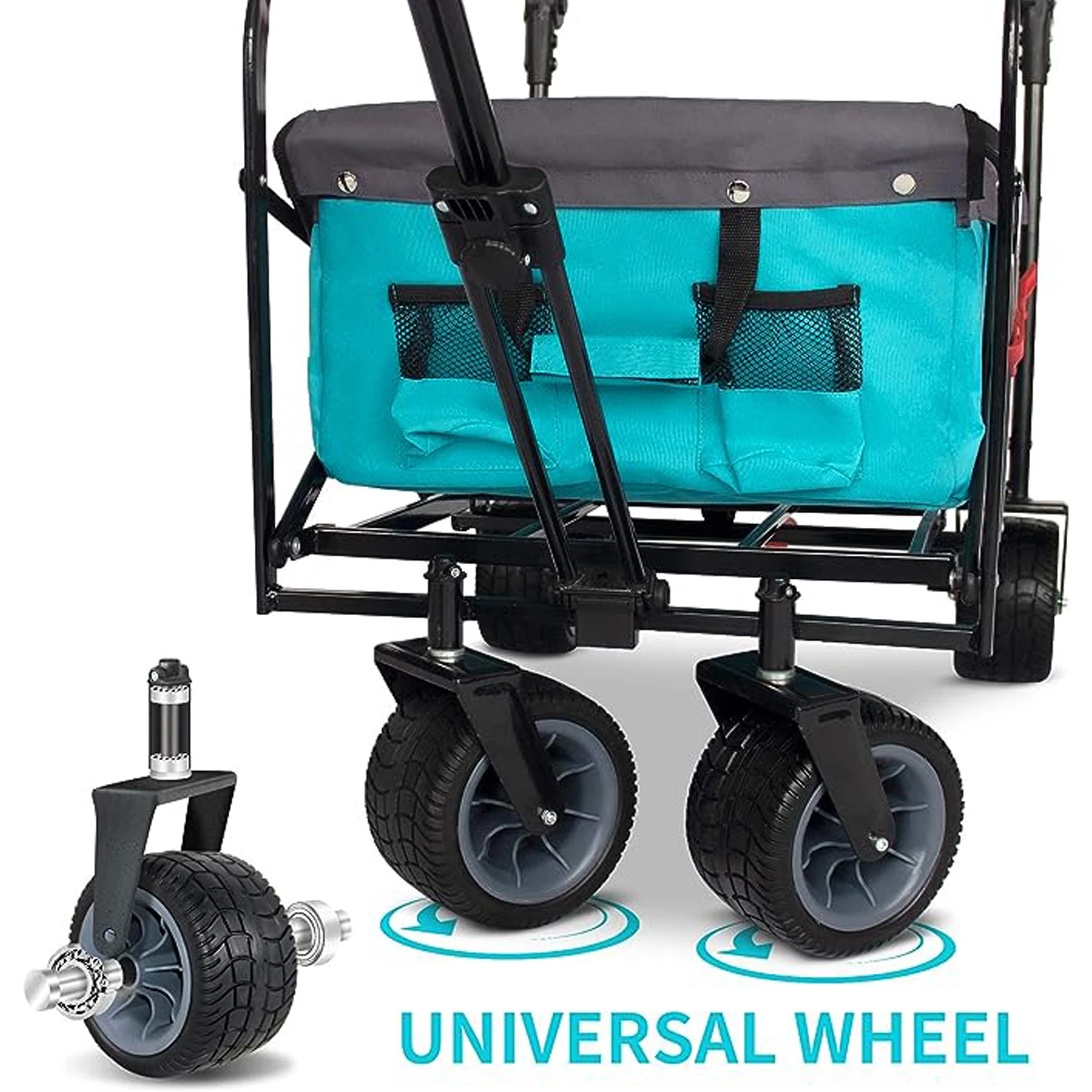 Factory Custom Garden Portable Hand Heavy Duty Large Capacity Shopping Beach Picnic Camping Folding Wagon Cart With Push Handle