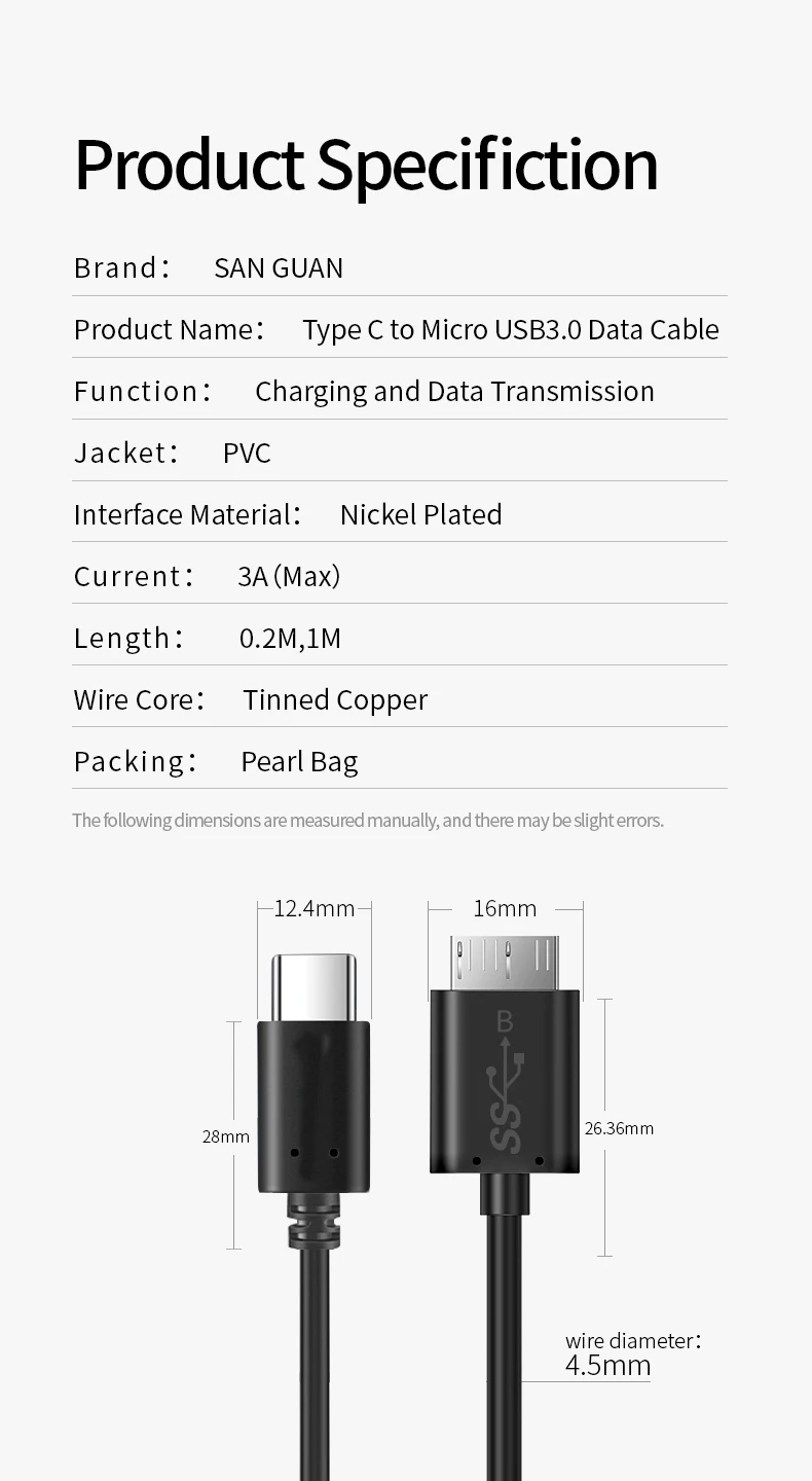 High Speed USB-C to USB 3.0 Micro B Cable Support 5Gbps for Seagate WD Toshiba External Hard Drive USB Cable Micro B