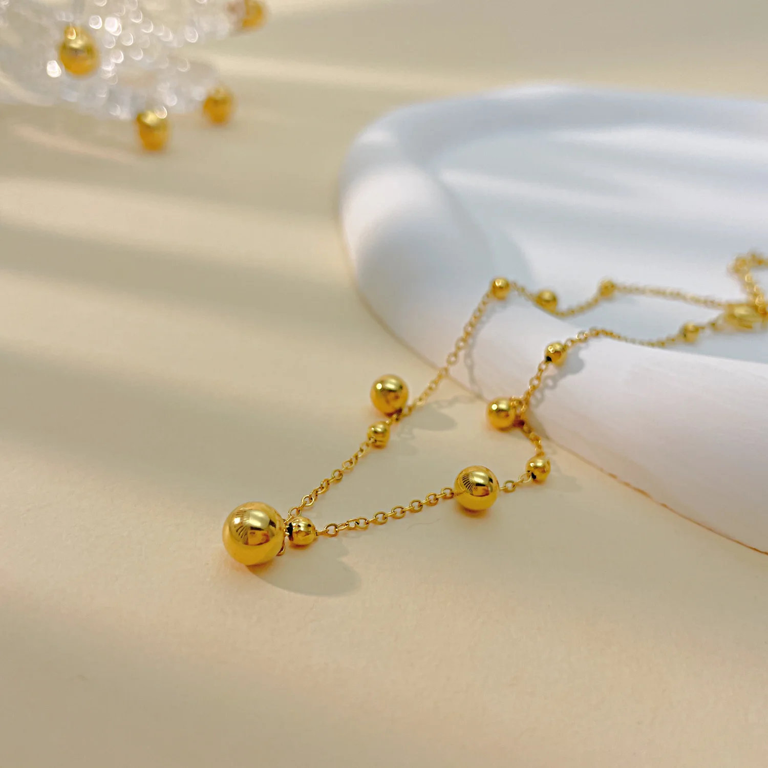 Satellite Bracelet 18k Solid Gold Beaded Bracelet Chains Permanent Stainless Steel Star Jewelry Chains Making Wholesale