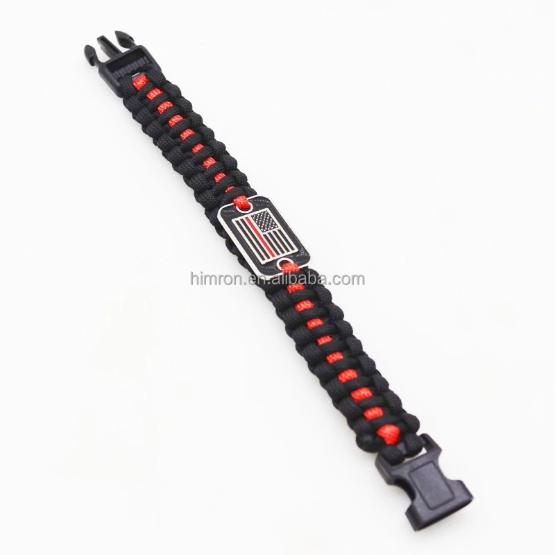 New Design Paracord Wristband Customized Metal Plate Woven Bracelets Men Blue Flag 550 Paracord Bracelet