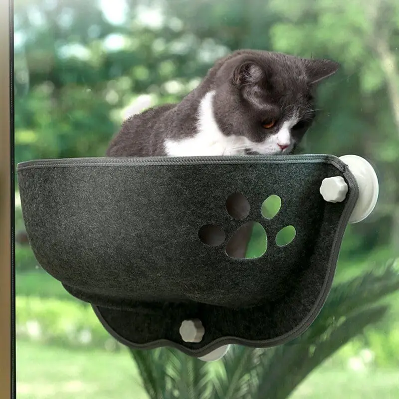 Washable Hanging Cat Bed Durable Felt Cat Window Hammock Strong Load-bearing Cat Window Perch Fixed with Suction Cup