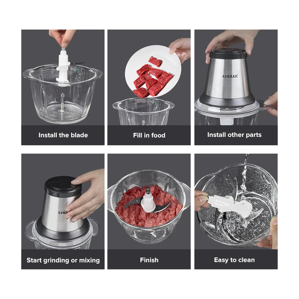 Promotion stainless steel stand hand press two speeds electric baby food grinder chopper