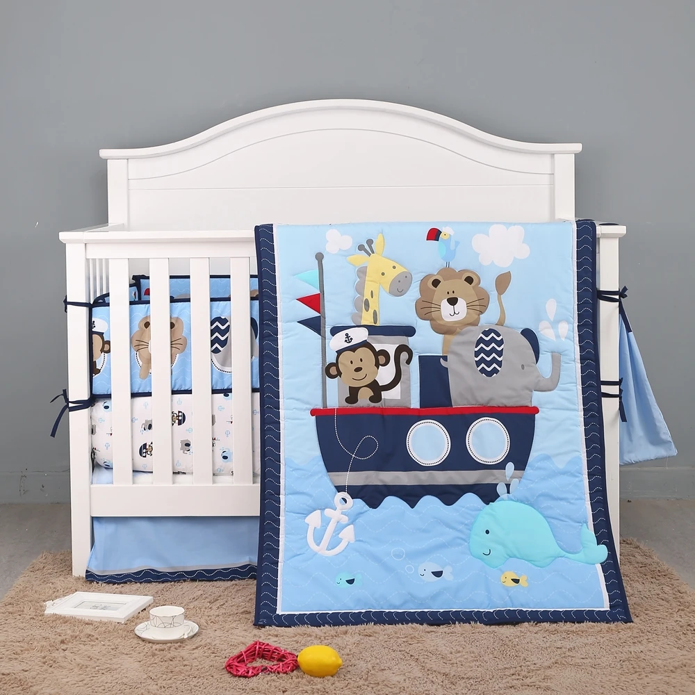 Cot Bedding Set for Boy Boys Crib Bedding Sets Blue Baby Nursery Bedding Set 3Piece Fitted Sheet comforter skirt