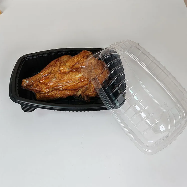 Food-Grade Disposable Roast Chicken PP Box Transparent Black Plastic Roast Chicken Container With Anti-Fog Lid