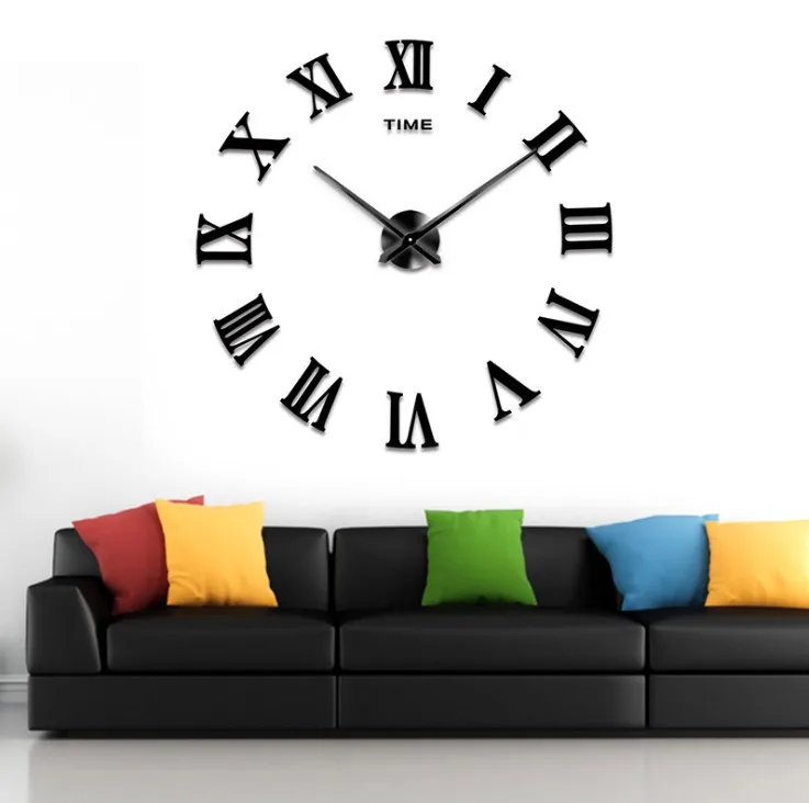 promotion new home decor large roman mirror fashion modern Quartz clocks living room diy wall clock sticker watch
