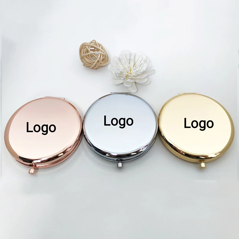 Портативное карманное металлическое зеркало для макияжа на заказ Круглое мини серебристое розовое золото