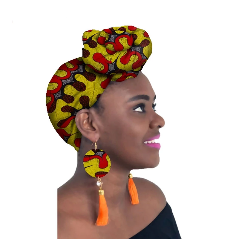 SP098 Ankara African print headwrap fabric 100% cotton and earrings set