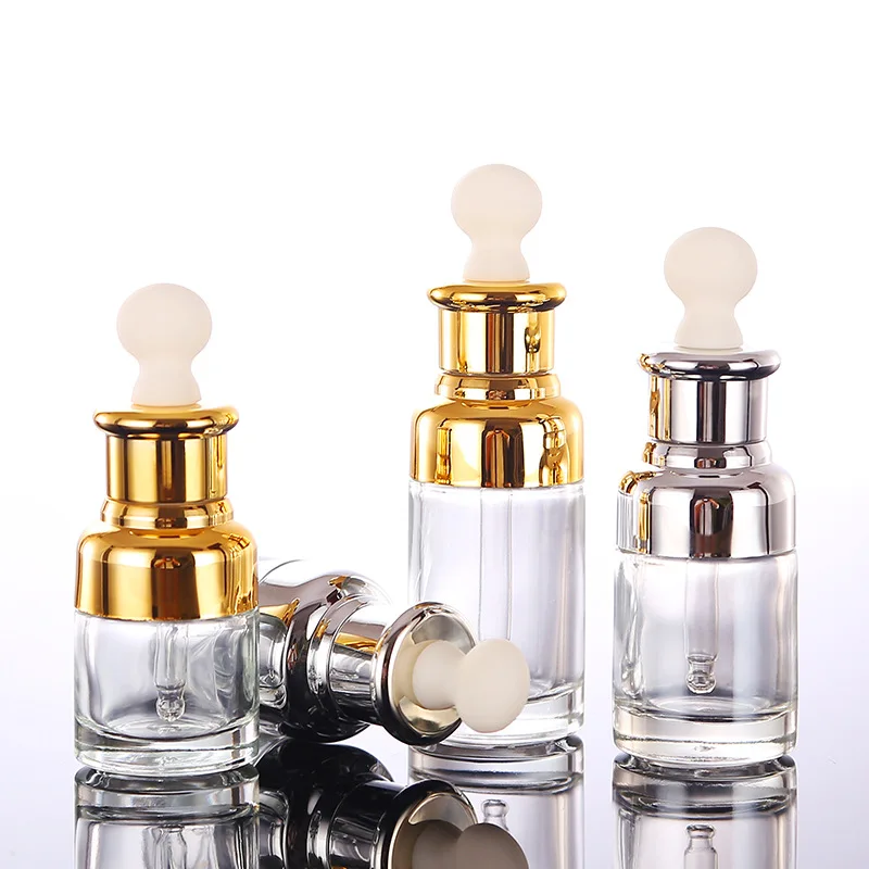 Wholesale 20ml 30ml 50ml Luxury Cosmetic Glass Dropper Bottle With Golden Silver Dropper Lid for Essential Oil Serum