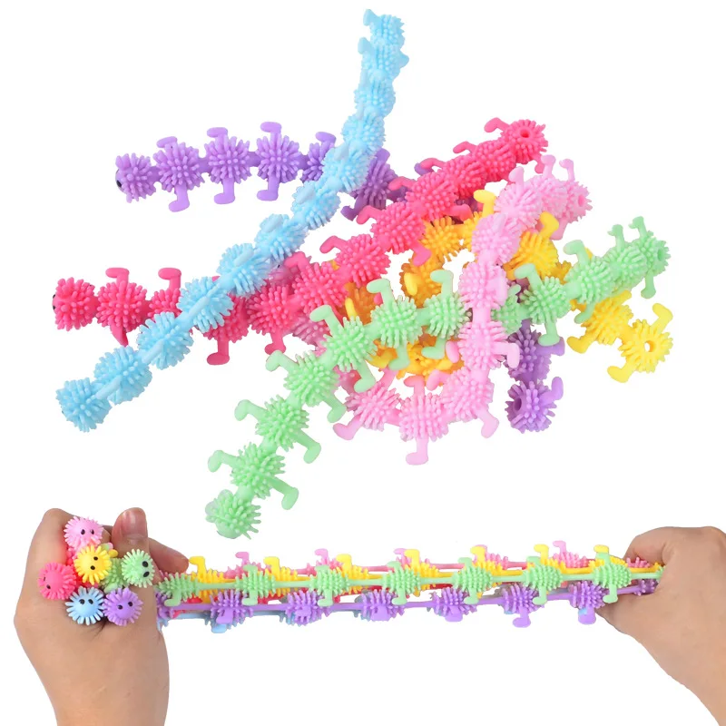 Wholesale Worm Stretchy Stress Relief Fidget Sensory Toys Long Noodle Stretch Rubber Worm Caterpillar Toy
