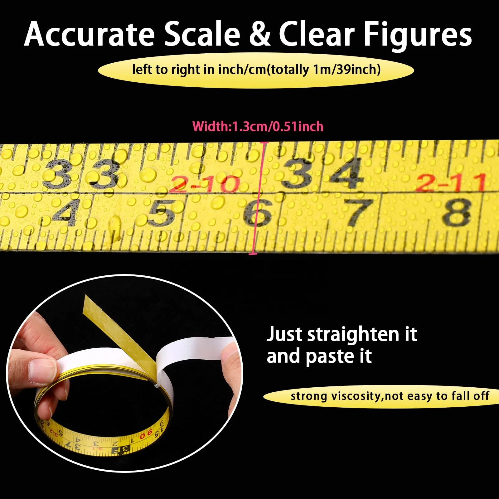 Self-adhesive Tape Measure Steel Ruler Metric Scale 1M-5M Length self adhesive   For T-track Router Table