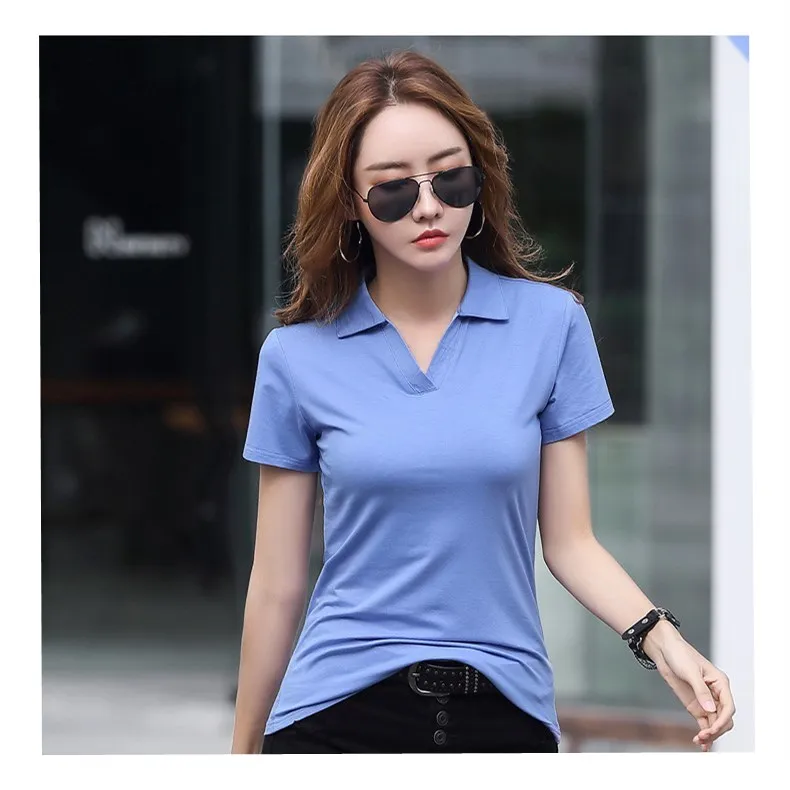 
 Женская хлопковая рубашка-поло, Повседневная футболка-поло с коротким рукавом, лето 2020  