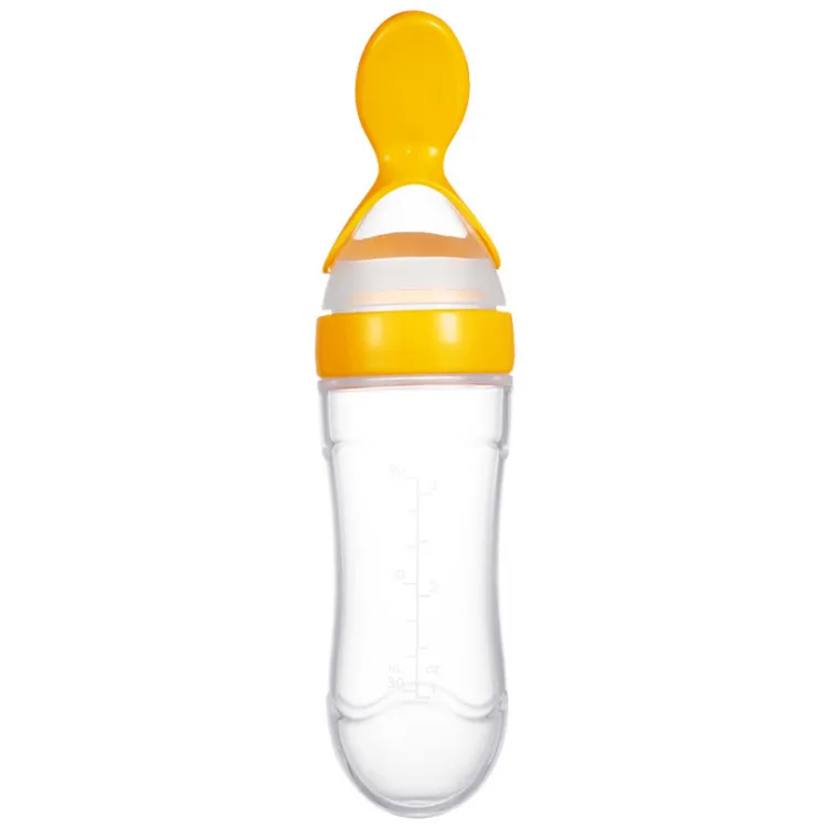 New Bpa Free Full Silicone Baby Fruit Rice Paste Spoon Feeding Bottle Squeeze Food Dispensing Baby Feeding Spoon Bottle