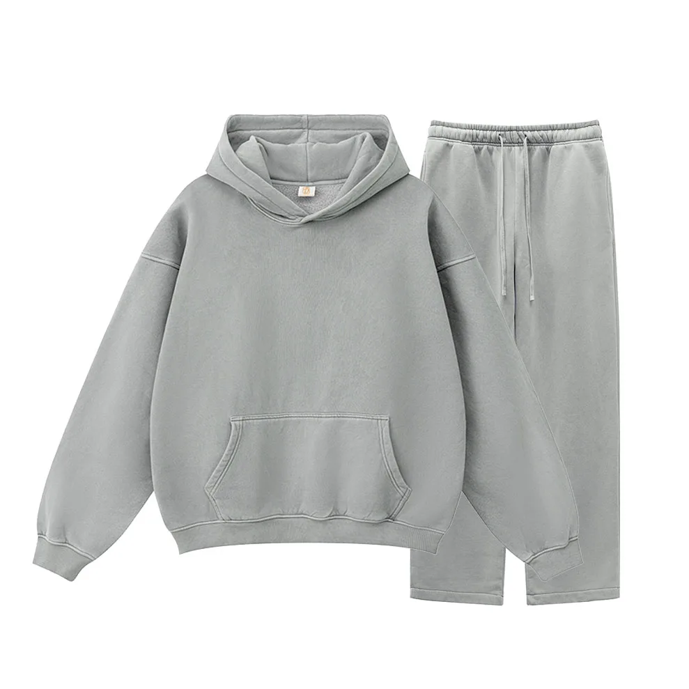 340 Grams Heavyweight Cotton Oversized Vintage Acid Wash Hoodie Sets Custom Logo Wash Hoodies and Sweatpants Sets