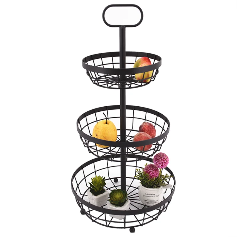2023 New Fashion 3 Layer Standing Metal Wire Fruit Basket Storage with Holder for Home