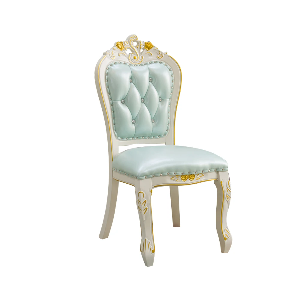 European style dining chair Korean pastoral modern simple solid wood restaurant back chair cloth art ivory white hotel  chair