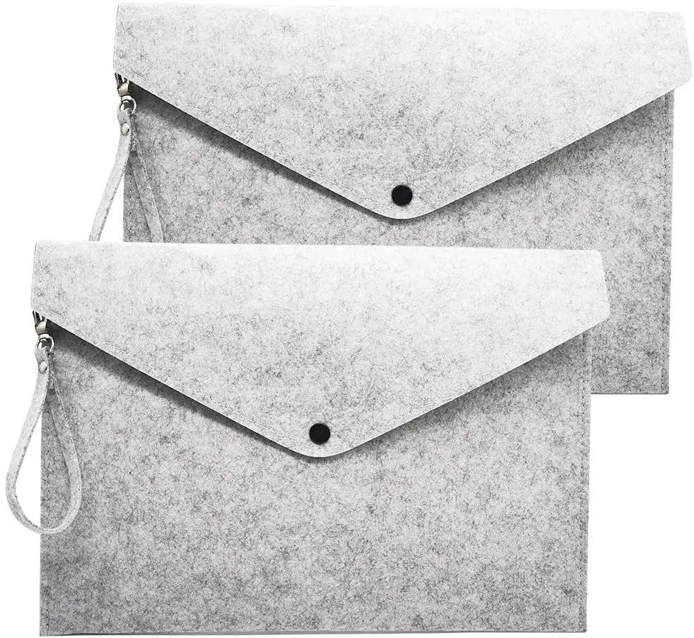 Hot-selling Customized Wholesale Durable Grey Felt Envelop Folder Laptop Bag Pouch Document Case with Lid for Office Use