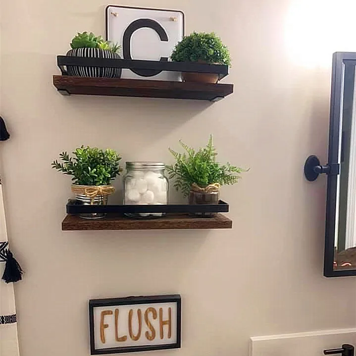 Rustic Floating Wall Shelves with Wall Mounted Bathroom Shelf wooden wall shelf for Kitchen - Bathroom - Living Room