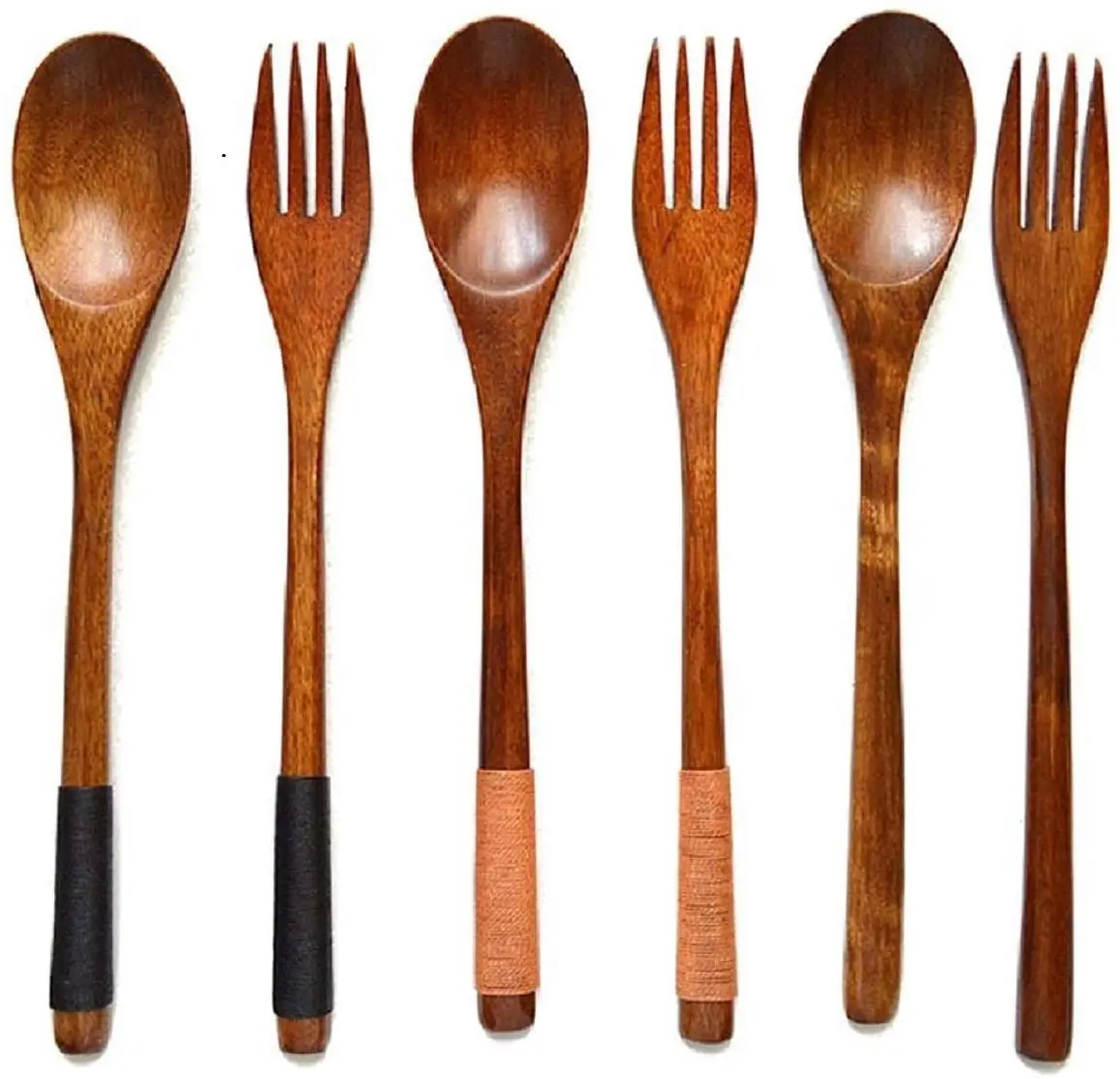 Eco friendly Natural Wood Cutlery Dinner Utensils Dark Brown Holiday Travel Wood Spoon Fork Set