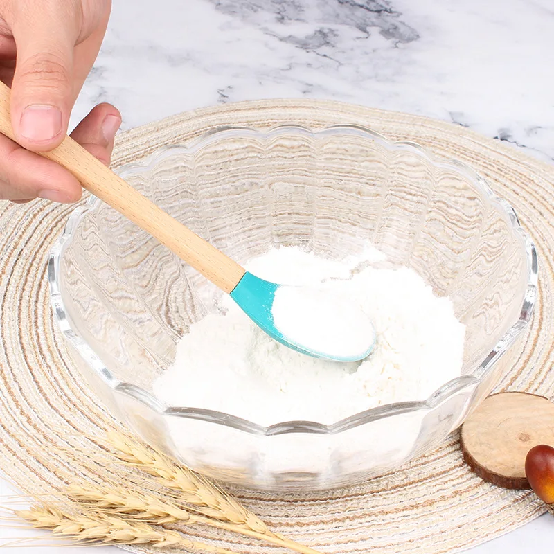 Wholesale Wood Handle Kitchen Mini Silicone Spoon Small Cooking Scoop Cooking Accessories