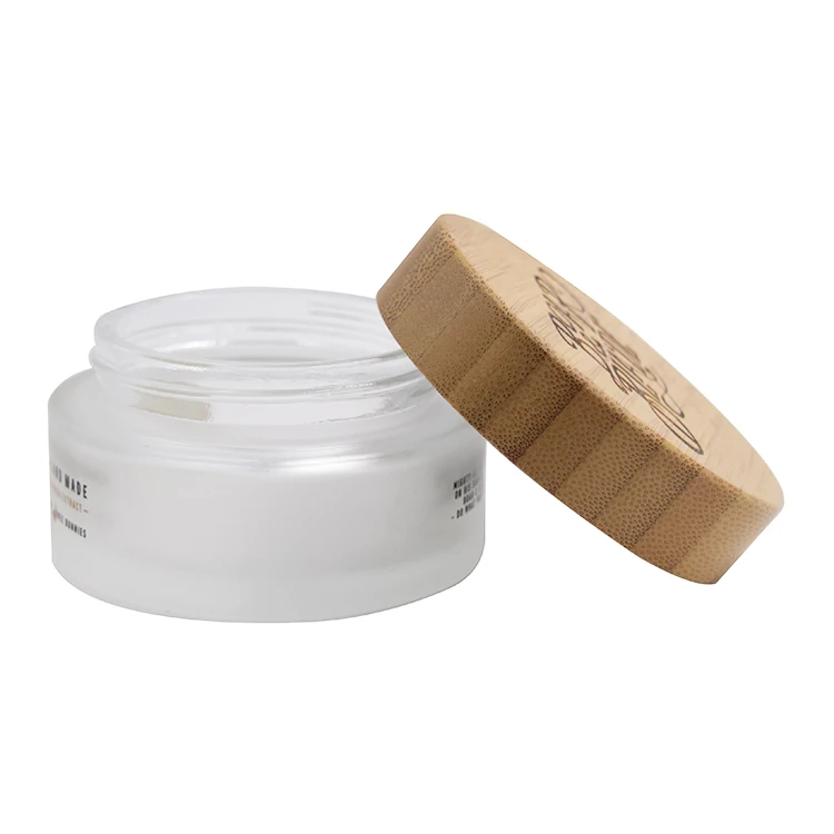 30g 50g 100g cosmetic frosted glass jars with bamboo wood cap