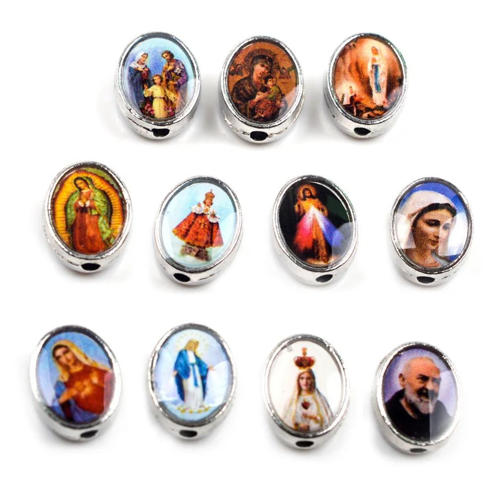 New Mix Oval Beads Enamel Our Lady Miraculous Medal Floral Rosary Centerpiece Cross Jesus Virgin Mary Catholic Alloy Crucifix