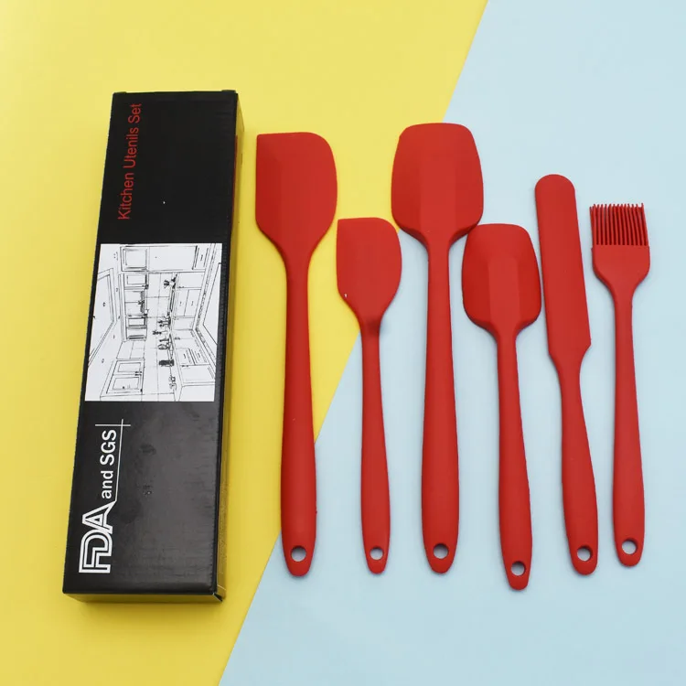 Set of 6pcs Silicone Kitchenware Cream Scraper Spatula and Oil Brush for Baking and Stirring Oil Brush Set