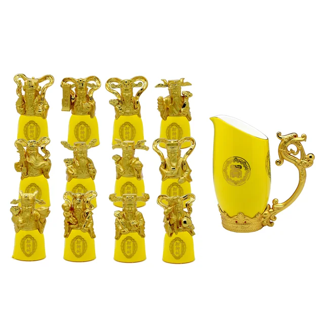 High Bone China Gold Plated Wine Cup Set Liquor Cup Mini Wine Glasses Stemless Ceramic Shot Glasses