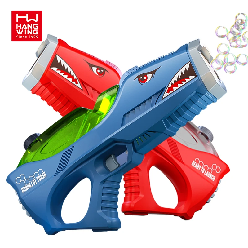 HW Boys Summer Outdoor Shooting Games Electric Shark Automatic Bubble Machine Water Gun Kids Toy Set
