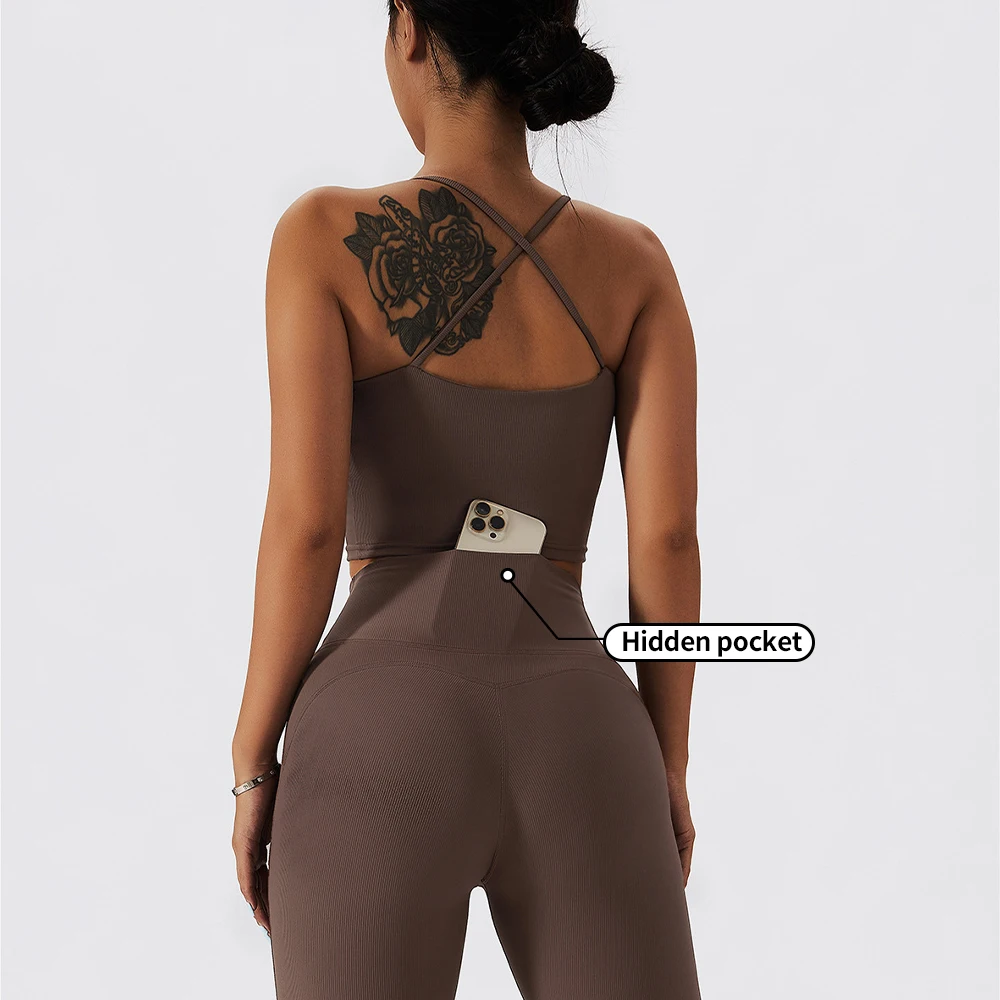 OEM Factory Brown Gym Fitness Sets Plus Size Yoga Sets Four-way Stretch High Waist Butt Lift Women Yoga Sets