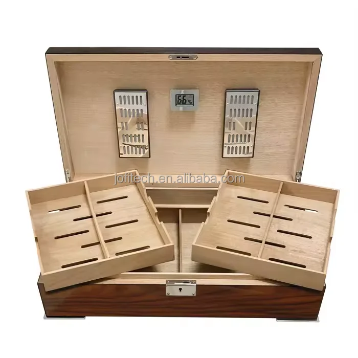 Wholesale Piano lacquered moisturizing humidor solid wood constant temperature and humidity cigar storage wooden packaging box