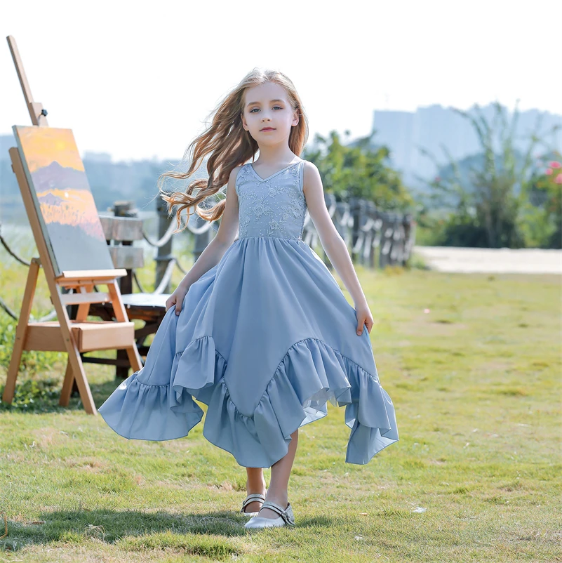 Wholesale Dance Fancy Ball Gown Girls Floral Casual Birthday Wedding Princess Ruffles Flower Girl Dress Cute Fashion Luxury