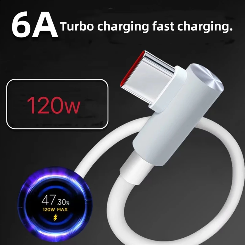 1M 1.5M 2M 1.8M 120w Usb Type C Turbo Charge Cable L Shaped 90 Degree 6A Mi 12t 12s Ultra Poco F4 GT Redmi K50 Black shark