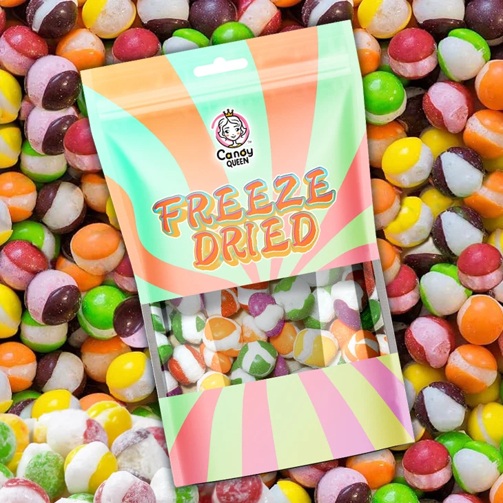 Candy Supplier Wholesale Custom Label Freeze Dry Fruity Jelly Bean Candy Sweet Snacks Freeze Dried Rainbow Chewy Gummy Candy