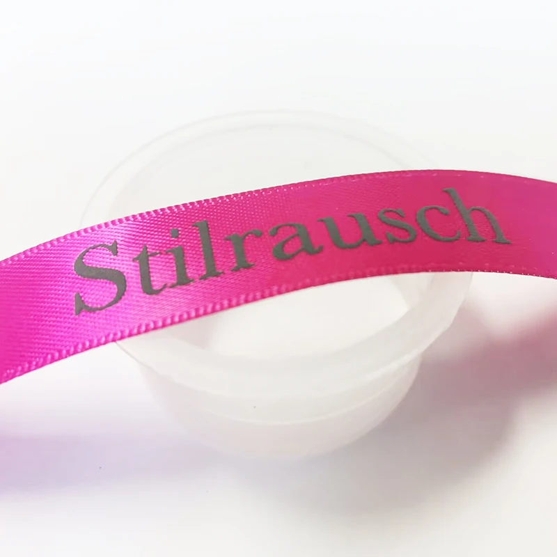 Gordon Custom Satin Ribbon Pink Satin ribbons with Heart Screen Ink Print White Logo Personalized Band Grosgrain Ribbon