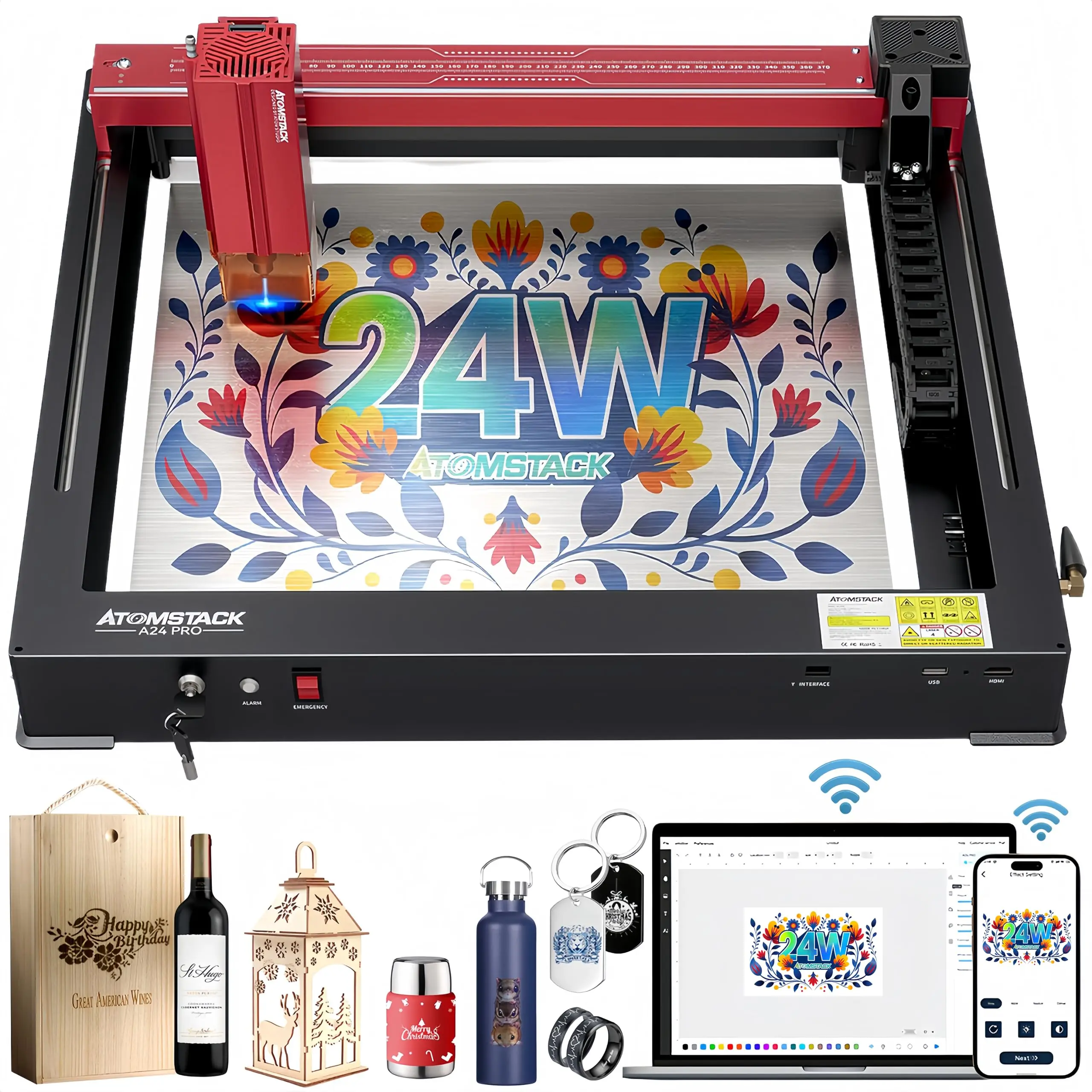 Unibody Frame Installation Free Class 4 24000mW Laser Cutter Engraver ATOMSTACK A24 Pro X24 Engraving Machine for Professionals