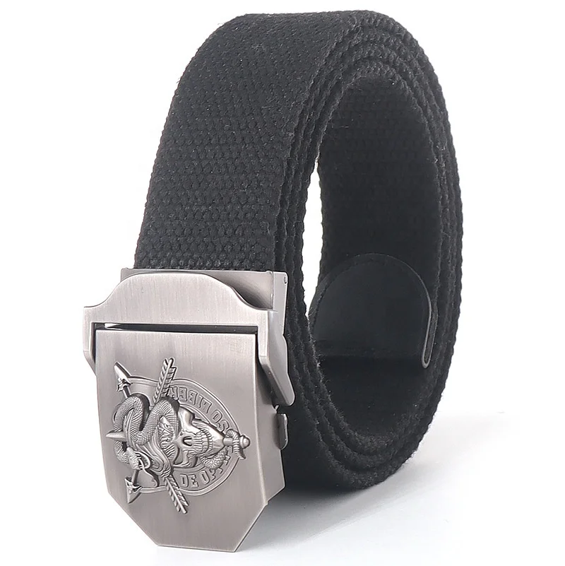 Fashion Engraved Buckle Colors Braided Polyester Ratchet Canvas Tactical Belts for Man