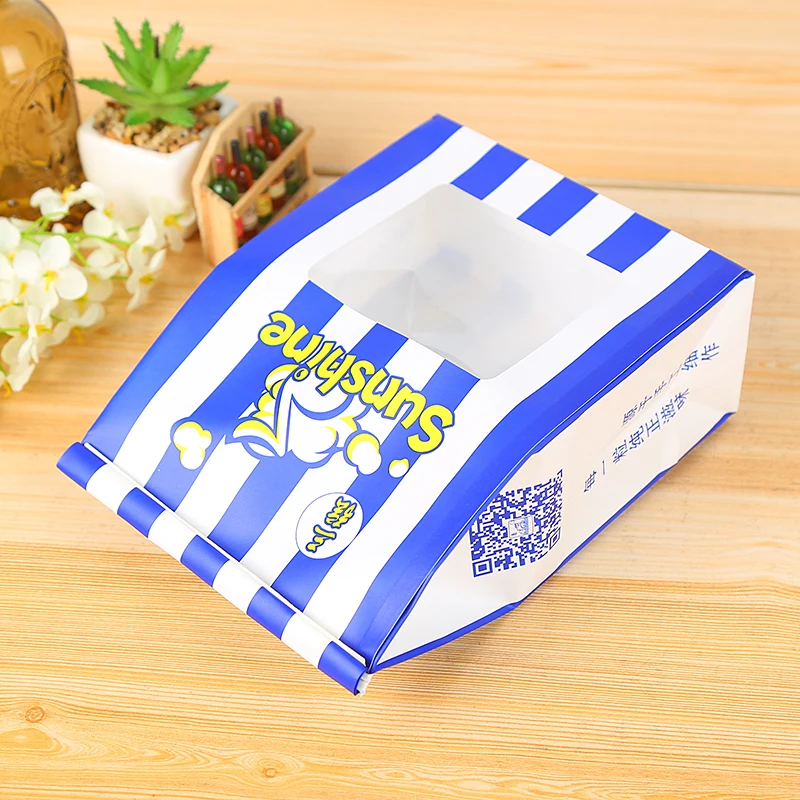 Wholesale Custom Printing Kraft Paper Food Packaging Bag Stand Up Oil Proof Tin Tie Cinema Popcorn Bag With Window