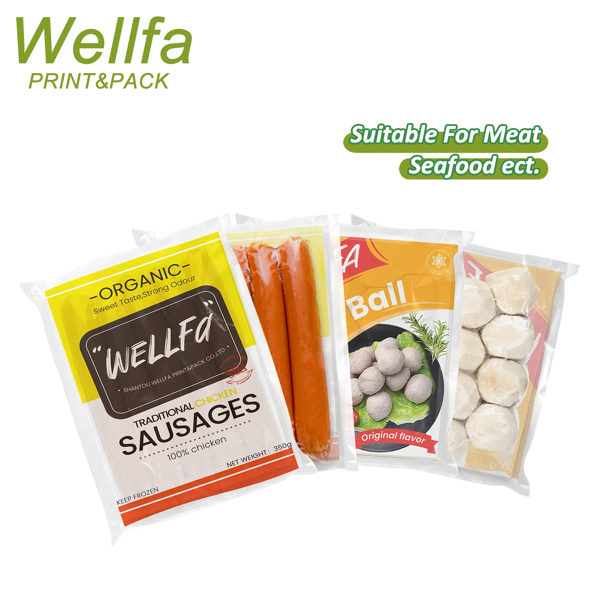 Nylon Lid Film Heat Sealed TOP Printed Sealing Film Seafood Fish Ball Sausage Frozen Meat Packaging Vacuum Bag