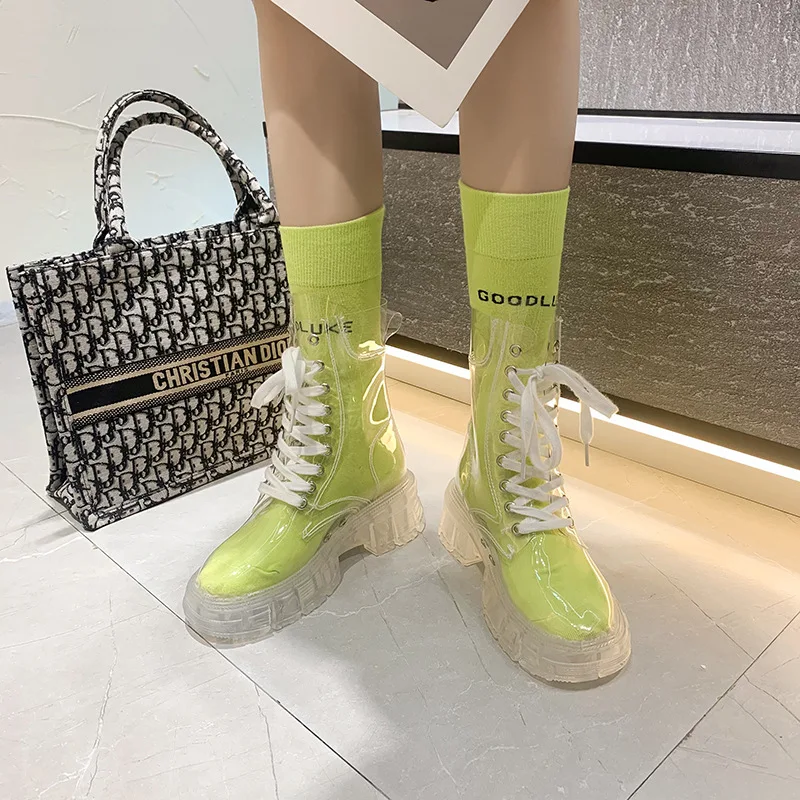 Fashion Waterproof Transparent Ankle Boots Women Shoes Candy Colors Street Wear Martin Platform Boots Female